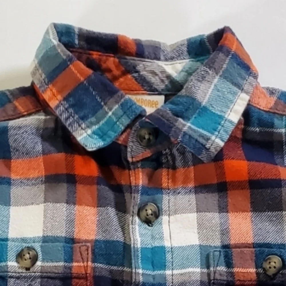 K1403 * Gymboree Boys Mountain Trail Plaid Flannel Button Down Shirt Size S 5/6